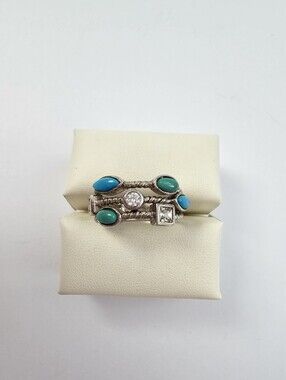 Vintage ESPO Joseph Esposito Sterling Silver Multi-Strand Turquoise & CZ Ring